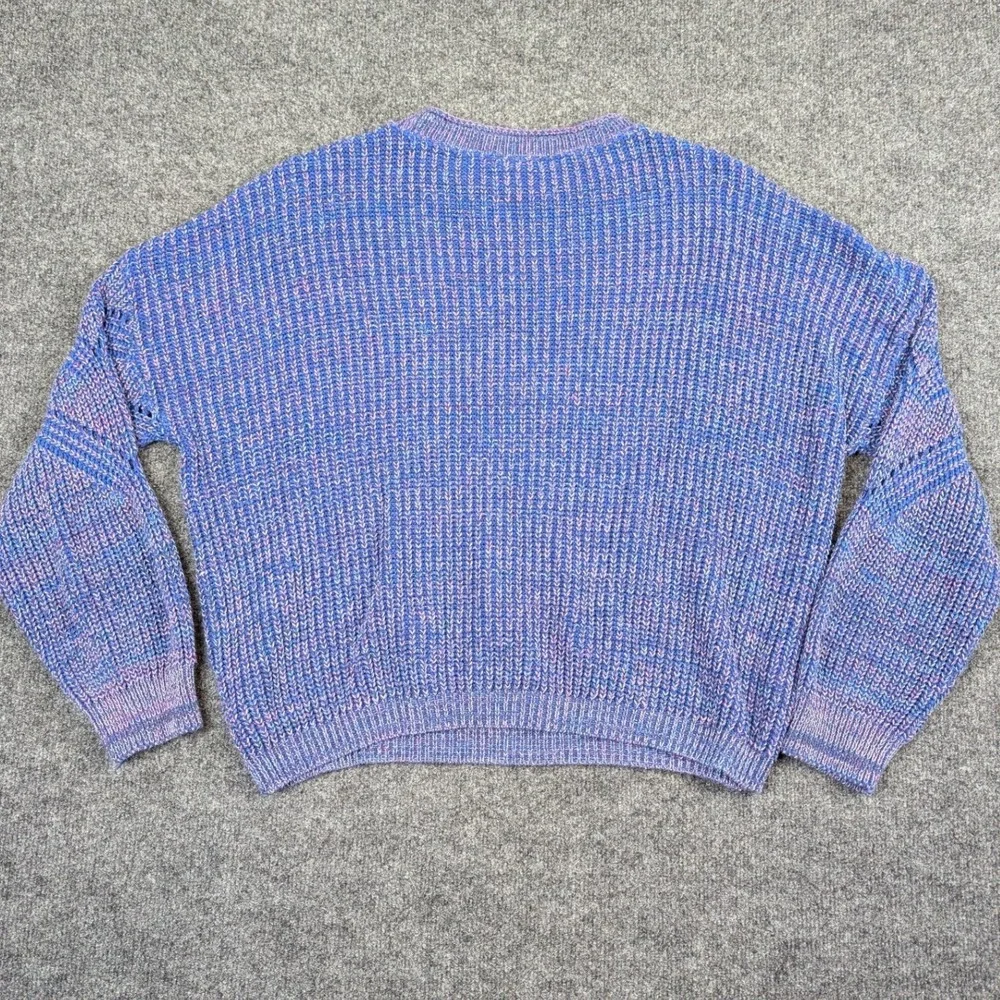 Eddie Bauer Womens Medium Blue Purple Marled Chunky Open Knit Vintage Sweater